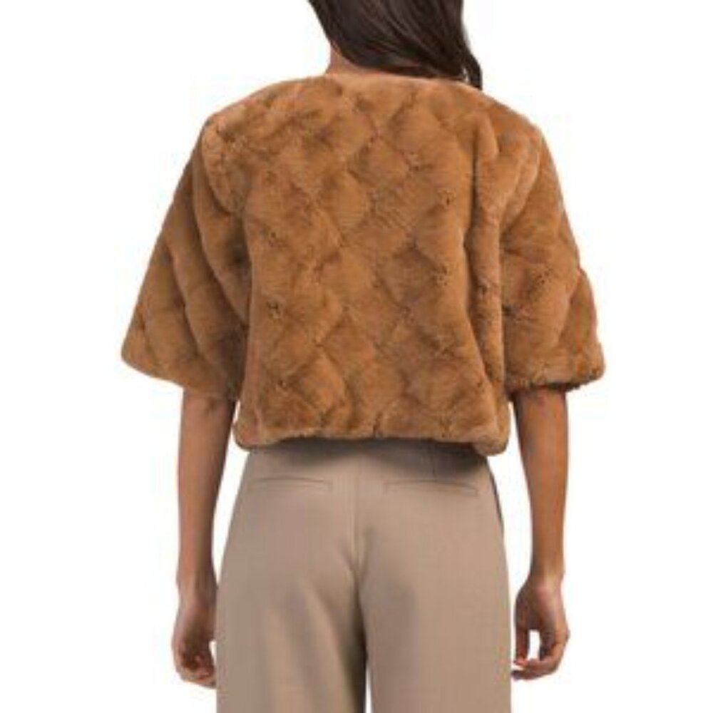 BCBGMAXAZRIA Camel Faux Fur Shrug - Picture 2 of 3